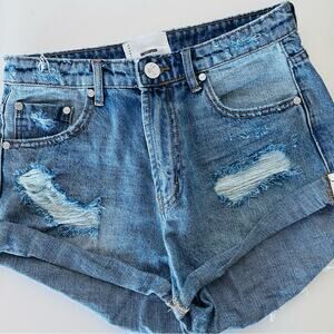 ONE TEASPOON Mid Rise Bandits Distressed Medium Blue Wash Denim Cutoffs Short 28